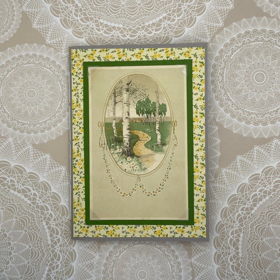 Pretty softcover notebook made with an original vintage postcard, handmade hand sewn notebook, old-fashioned aesthetic, blank journal