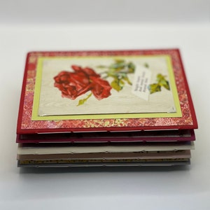 Floral softcover notebook made with an original vintage postcard, handmade hand sewn notebook, old-fashioned aesthetic, rose themed gift