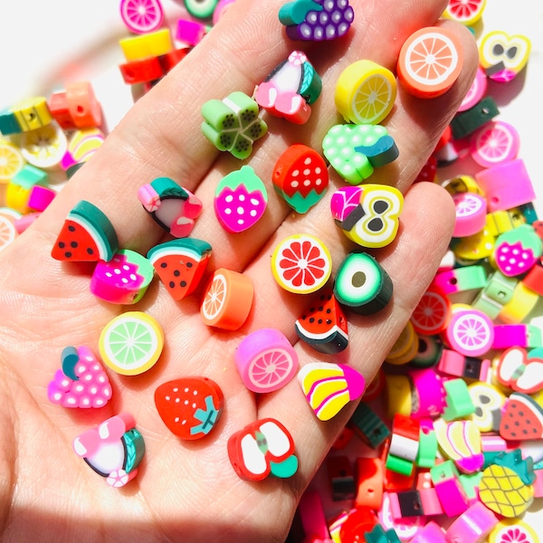 Fruit Polymer Clay Beads 10mm, Mixed Fruit Beads, Craft supplies, y2k phone charm bracelets beads, BFF Kandi beads #21