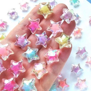 20mm AB Color Star Beads, Iridescent Acrylic, Y2K Kandi DIY Jewelry (Set of 15)
