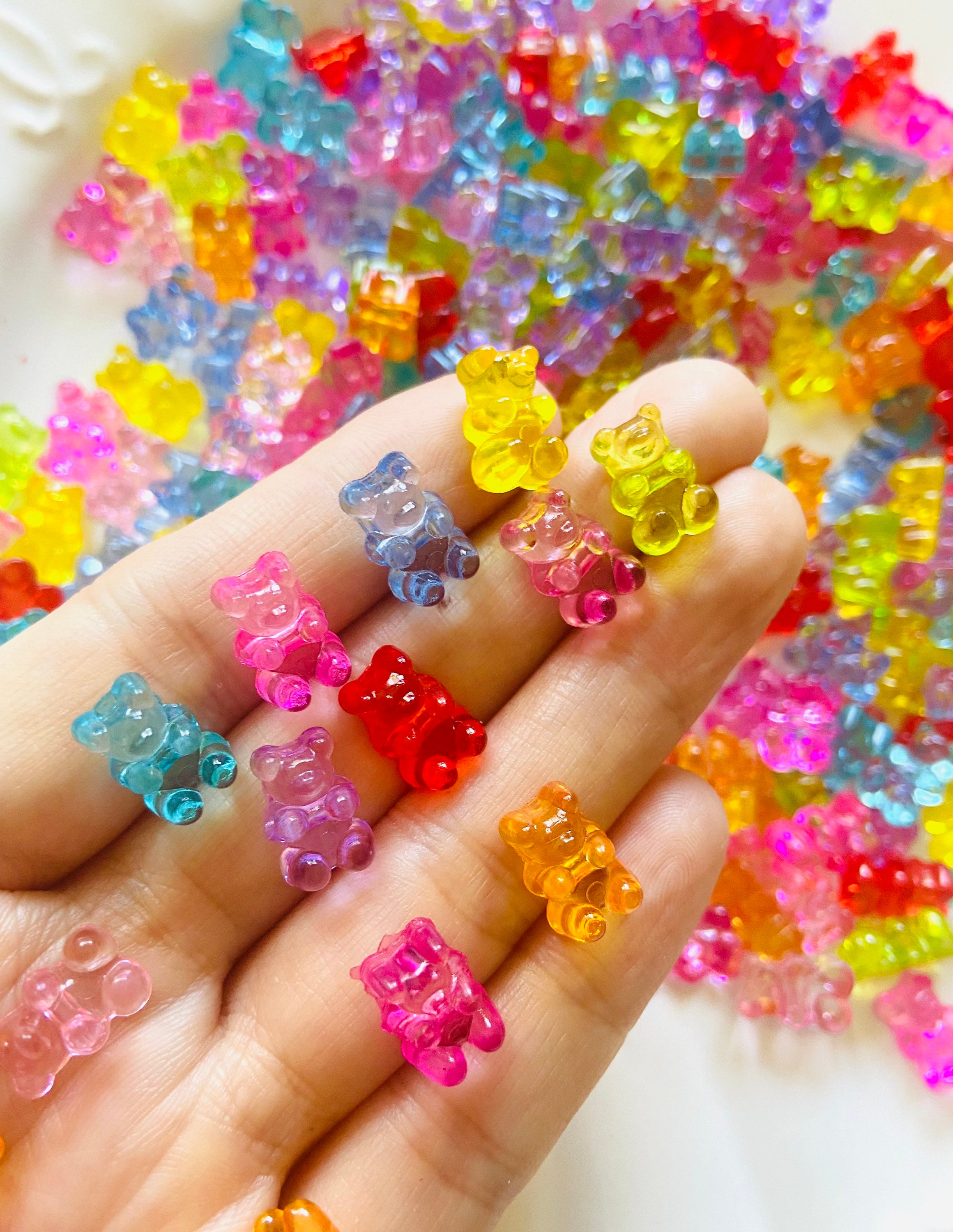 50 Mixed Color Transparent Acrylic Gummy Bear Beads 18mm DIY