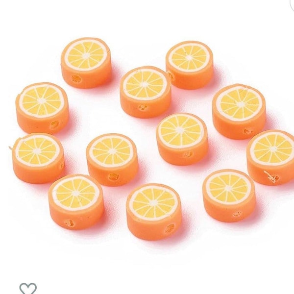 20/50pcs Orange Slice Polymer Clay Beads, 10mm, 90s Y2K Kandi beads, Craft supplies, Bracelet diy beads, BFF bracelet beads A15