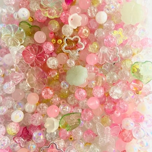 Glass Bead Mix-Pink Fairy Garden, 2mm-18mm Pink Fairycore Glass Acrylic Beads, Bead Soup, Bead Confetti
