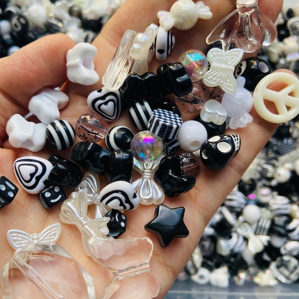 100pcs Black White Kandi Bead Mix, 90s Kawaii Bracelet DIY Supplies