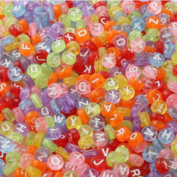 100pcs Rainbow Transparent letter beads, acrylic letter beads multicolor 7mm