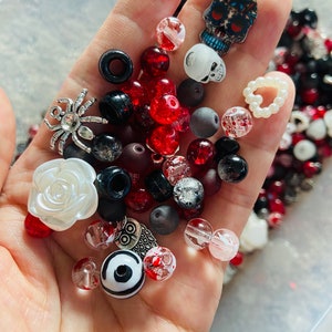 Bead Ring Rave Halloween Bead Mix-gothic Rave Jewelry, Black Red Glass Acrylic Bead ...