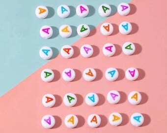 100pcs Acrylic Alphabet Letter A Beads, Multicolor Initial Beads for DIY Bracelets (7mmx4mm)