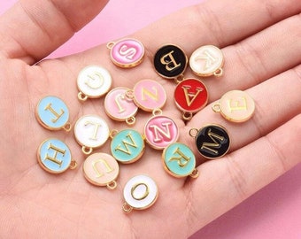 A to Z Gold Plated Enamel Letter Charms, Letter initials, Enamel charms, Jewelry Making, BFF, bracelets diy Charms, Keychain letter charms