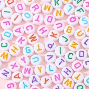100pcs Mixed Rainbow Transparent letter beads, acrylic letter beads multicolor 7mm