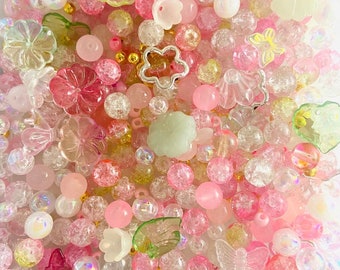 Pink Bead Mix Fairy Garden, Glass Acrylic 2mm~18mm Bead Confetti, Kandi Bead DIY Kit, Y2K 90s, Bead Soup, Name Bracelet DIY Kit, Bead Mix