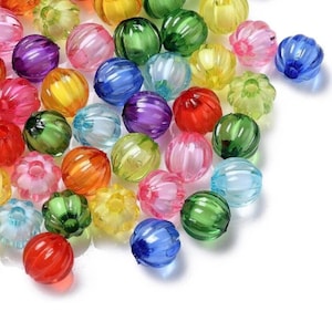 Acrylic Pumpkin Bead, 8mm Transparent Mixed Color Pumpkin Beads for Jewelry Making, Fall Beads, Halloween craft, Fall jewelry, Thanksgivings