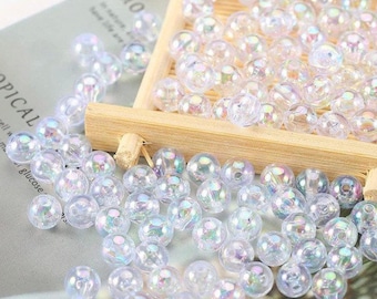 50pcs Iridescent AB Color Acrylic Beads, 8mm Gumball Beads Clear, DIY Jewelry Making