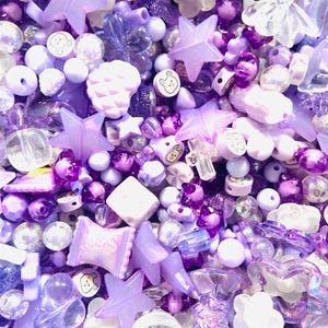 Kandi Bead Mix, Rainbow Bead Soup Y2K 90s Kawaii Beads for Bracelets (100pc+) Purple