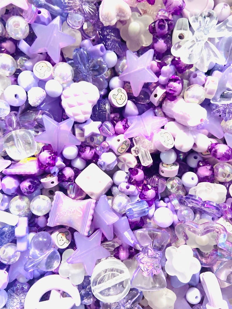 Kandi Bead Mix, Rainbow Bead Soup Y2K 90s Kawaii Beads for Bracelets (100pc+) Purple
