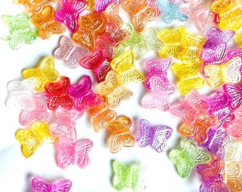 100pcs Butterfly Beads, 14mm AB Color Iridescent Acrylic, Y2K Kawaii Jewelry Making Supplies