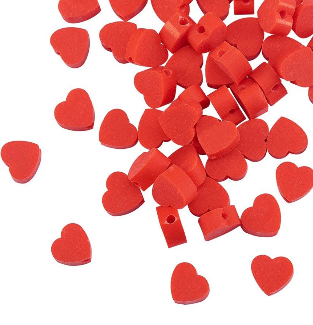 20pc 10mm Red Heart Polymer Clay Beads, 90s Y2k Kandi Beads, Heart Bead