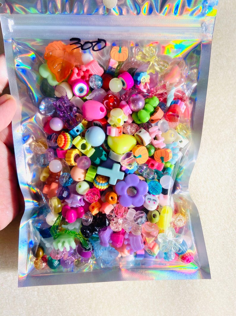 Kandi Bead Mix, Rainbow Bead Soup Y2K 90s Kawaii Beads for Bracelets (100pc+) image 4