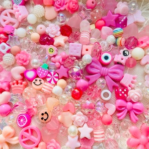 Pink Acrylic Kandi Bead Mix, Y2k 90s Kawaii Mixed Beads, DIY, BFF Bracelet Bead Soup, Bead Confetti, Rave Jewelry, Acrylic bead mix,Pink Mix