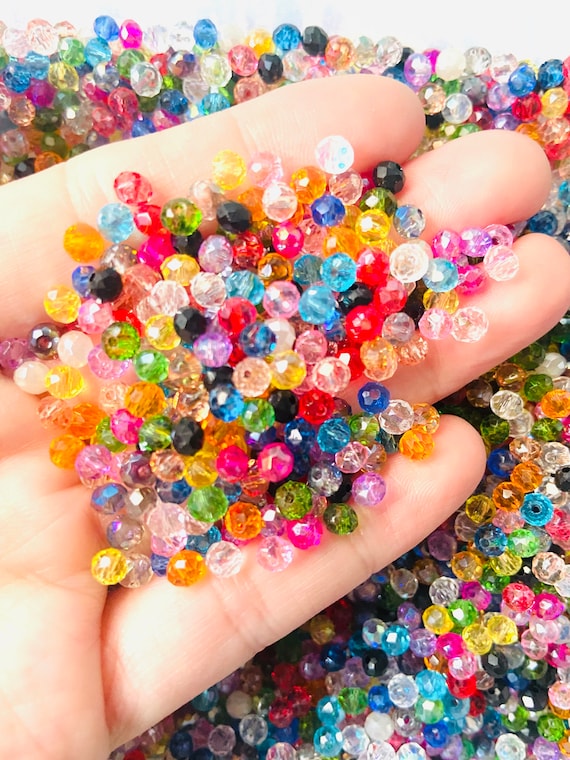 200pcs Crystal Glass Beads, Glass Bead Soup, 4mm Faceted Rondelle