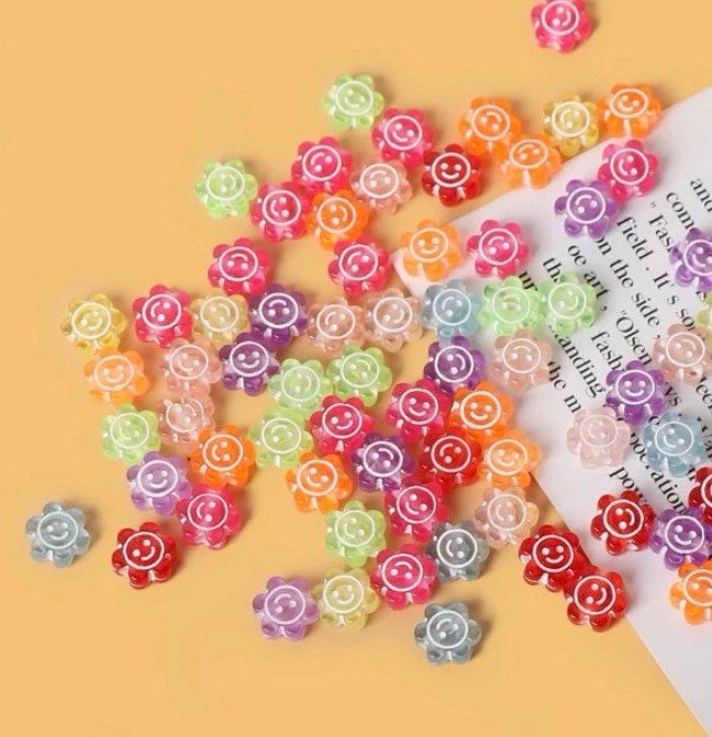 10mm Flower Smiley Face Beads Transparent Resin Beads Kandi Etsy