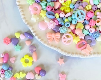 Pastel Acrylic Bead Grab Bag, Y2K Kawaii Mix, DIY Jewelry Making Supplies
