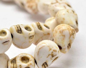 50pc Bone white Skull Beads, Synthetic Turquoise Bead, Whole Strand Halloween Beads, Creamy White Skull beads 8mm #82