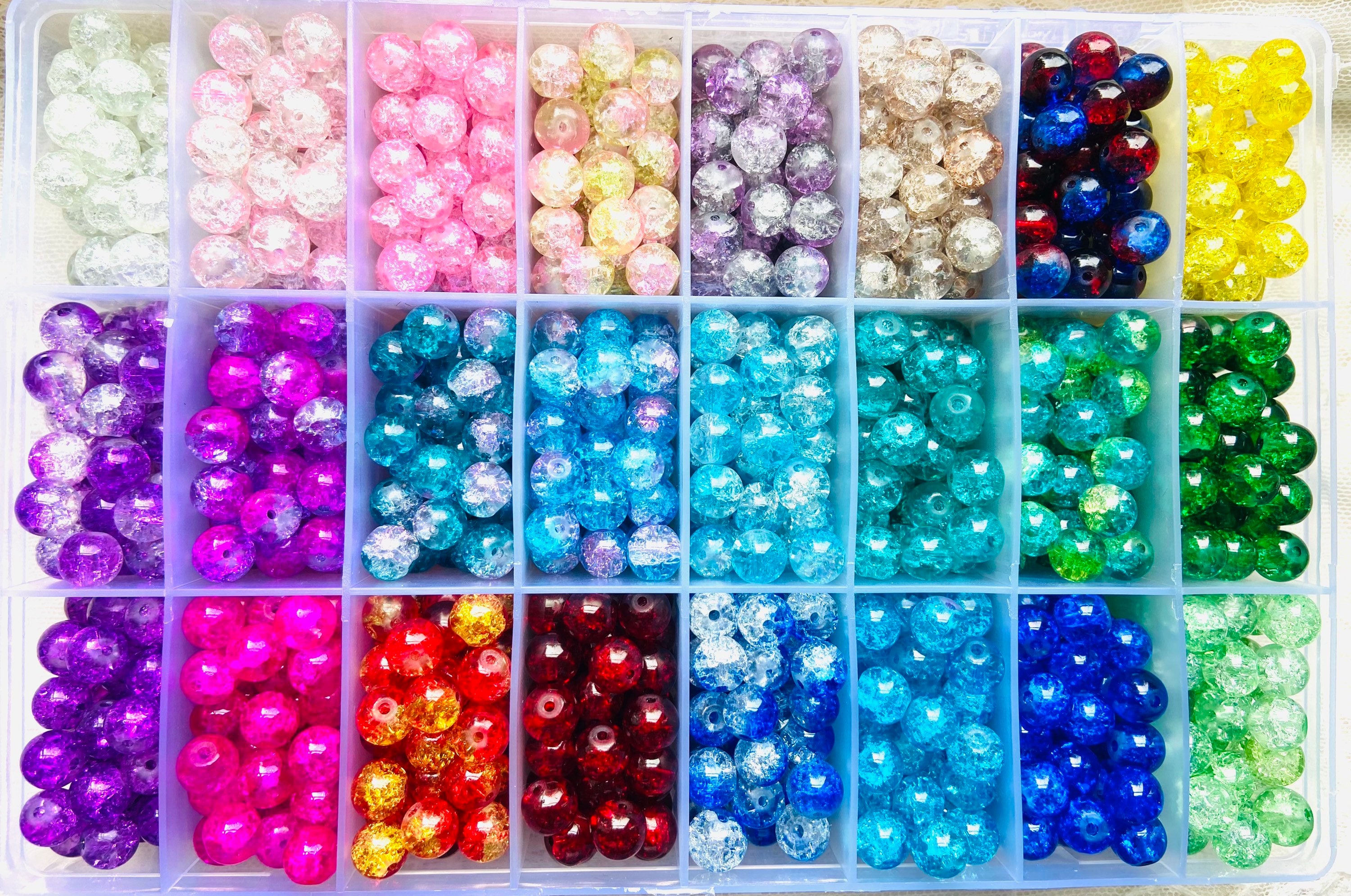 Bead Kit, 10 color crackle bead set, 6mm crackle beads, bead organizer,  bead box, bangle beads, jewelry making, rainbow beads