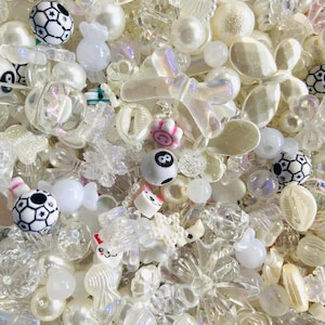 100pcs White Kandi Bead Mix, Y2K 90s Kawaii Mixed Beads, DIY, BFF Bracelet Bead Soup, bead confetti