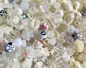 White Kandi Bead Mix, Y2K 90s Kawaii Charms, DIY Bracelet Supplies