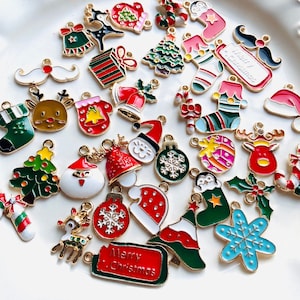 10pc Christmas Charms, Mixed Christmas Enamel Multicolor Charms, Gold Enamel Charms, Holiday Crafts, Christmas Craft Charms
