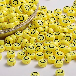 7mm Yellow Smiley Beads, Acrylic Happy Face Beads, Friendship Bracelet DIY Beads, Smiley face beads, Jewelry Making