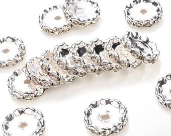Cuentas espaciadoras de diamantes de imitación transparentes plateadas Bling Bling de 15 mm para bolígrafos con cuentas, juego de 20