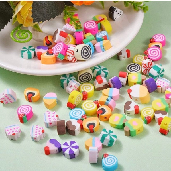 8~10mm Sweet Candy Food Desert Polymer Clay Beads, y2k 90s ice cream bead, Bracelet DIY bead, Craft supplies, y2k phone charm beads #0