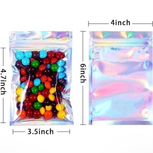 4x6 Holographic zip bags, party favor bags, 5/10/15/20 PC Merchandise bags, Candy bags, Gift Bags, Resealable Zip Bags for Small busines 4”x6”