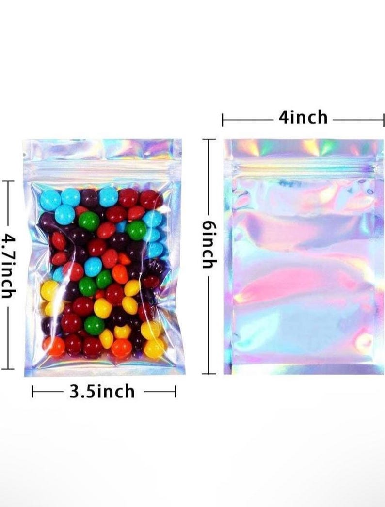 4x6 Holographic zip bags, party favor bags, 5/10/15/20 PC Merchandise bags, Candy bags, Gift Bags, Resealable Zip Bags for Small busines 4”x6”
