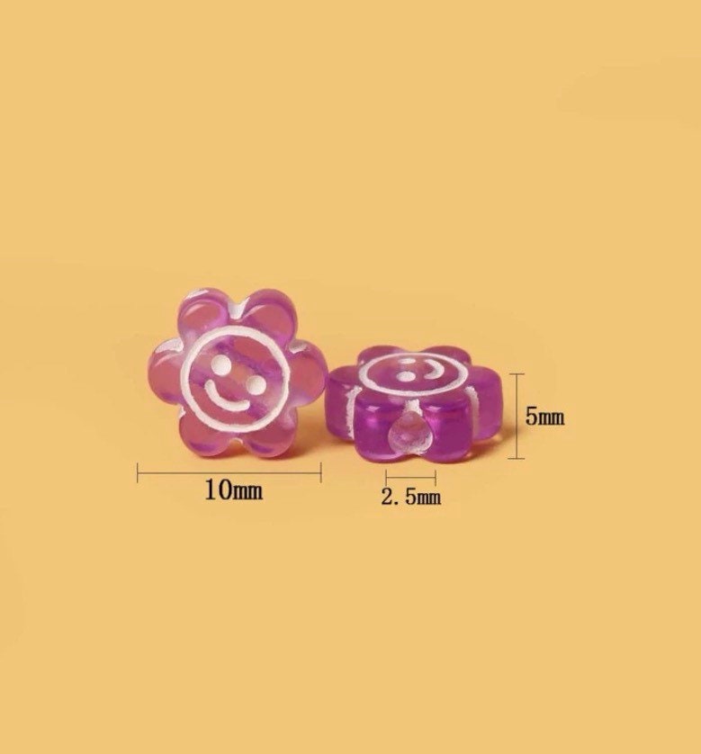 10mm Flower Smiley Face Beads Transparent Resin Beads Kandi Etsy