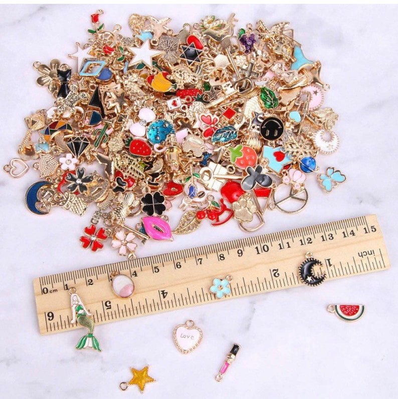 Gold Enamel Charms Random Mix Multicolor Gold Charms Kc Gold Etsy