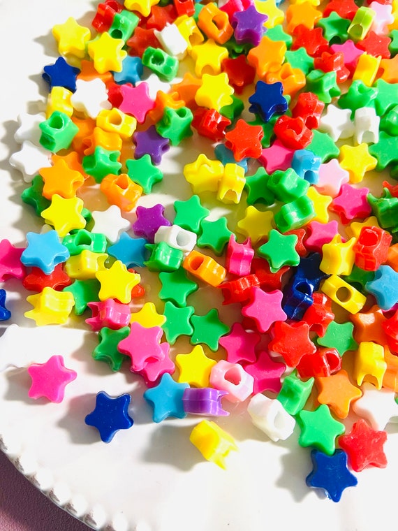 Rainbow Star Acrylic Beads, Rave Jewelry Kandi Bead Mix, Y2K 90s Kawaii Mixed Beads, Kids Craft supplies #51