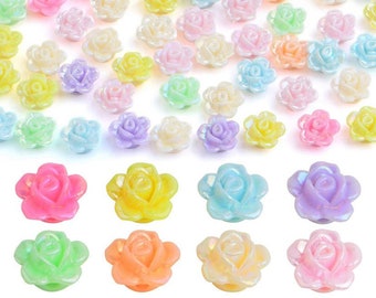 AB Color Flower Kandi Bead Mix, Y2K 90s Kawaii Mixed Flower Beads, BFF Bracelet diy beads, Acrylic flower bead, Kids bracelet diy bead #32-1