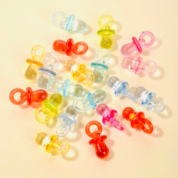 20mm 90’s Acrylic Pacifier Charms, Tiny Pacifier pendant Mixed Lot, 90s y2k pacifier, Craft supplies, jewelry making, Kawaii Charms #72