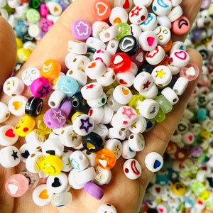 100/200pc+ Star Heart Symbol letter beads, 7mm, acrylic symbol letter beads,multicolor random mix, Smiley beads, Bead confetti