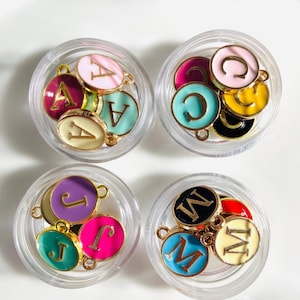 Gold Enamel Letter Charms: 12mm Initial Pendants for DIY Jewelry