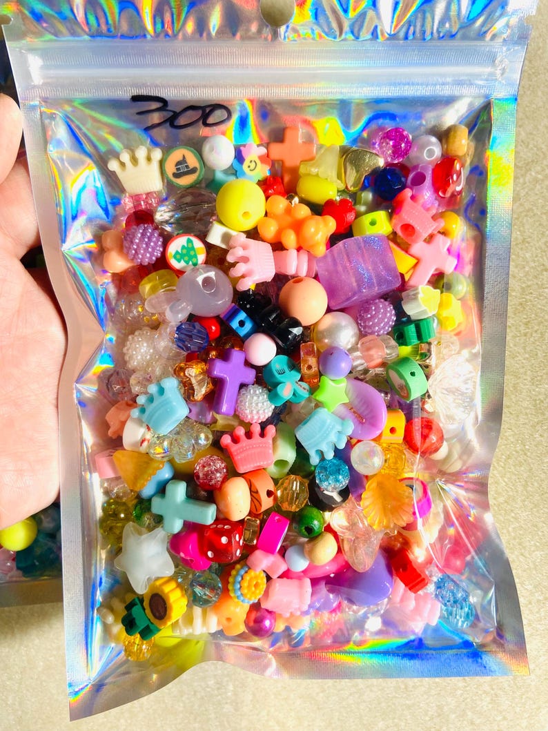 Kandi Bead Mix, Rainbow Bead Soup Y2K 90s Kawaii Beads for Bracelets (100pc+) image 2