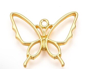 Gold Butterfly Open Bezel Pendant, UV Resin Crafts (30mmx26mm)