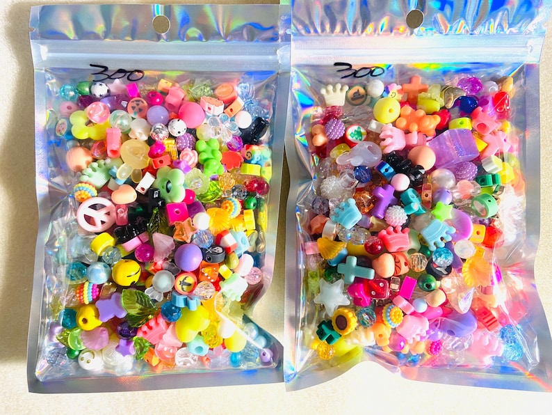 Kandi Bead Mix, Rainbow Bead Soup Y2K 90s Kawaii Beads for Bracelets (100pc+) image 3