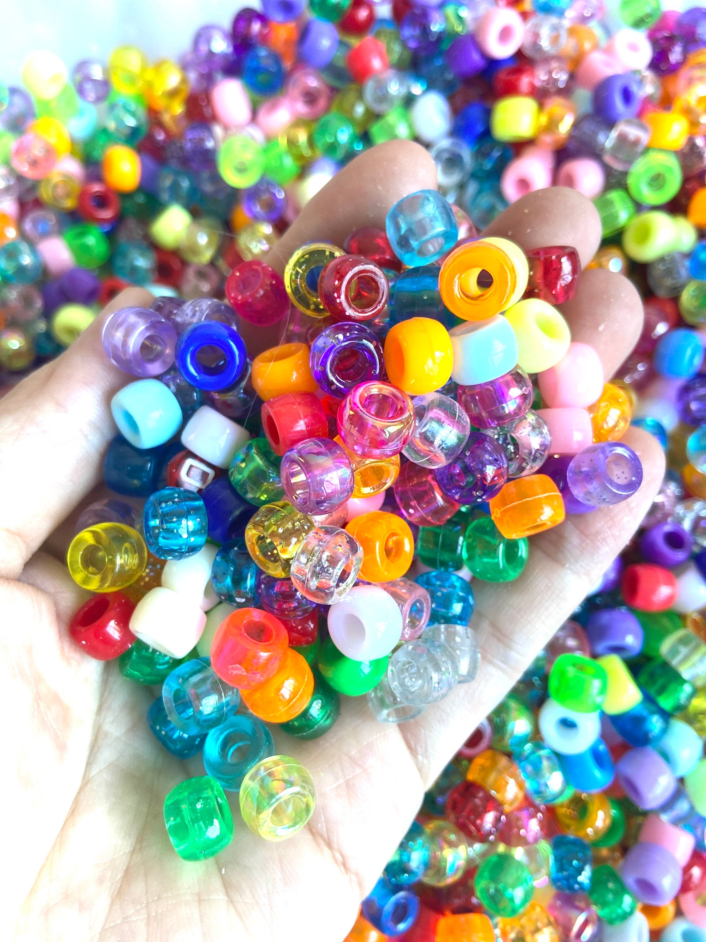 200pcs Pony Beads Mixed Color Bracelet Beads Glitter Transparent Pony Beads  Luminous for Hair Braids Crafts Plastic Beads for Bracelet Jewelry Making