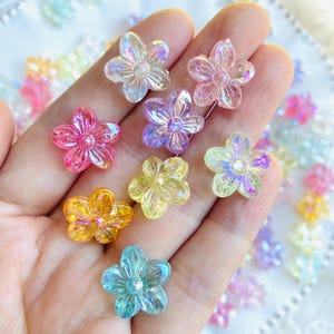 AB Color Transparent Sakura Flower Beads, 15.5mm Acrylic Cherry Blossom iridescent beads, Transparent Acrylic beads, #11