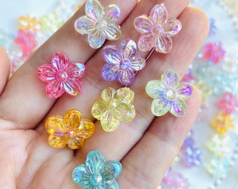 AB Color Sakura Flower Beads, Iridescent Acrylic Cherry Blossom (15.5mm)