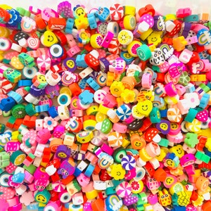 20pc Mixed Polymer Clay Beads 10mm, 90s y2k Kandi beads, Candy, Fruit, Heart, Flower, Smiley Face Craft supplies #81
