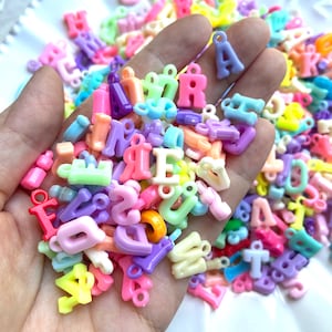 Opaque Arylic Letter Charms Mixed Lot, 100pcs, Kids Kandi DIY, 90s y2k, Craft supplies, jewelry making, Kawaii Letter Charms #70